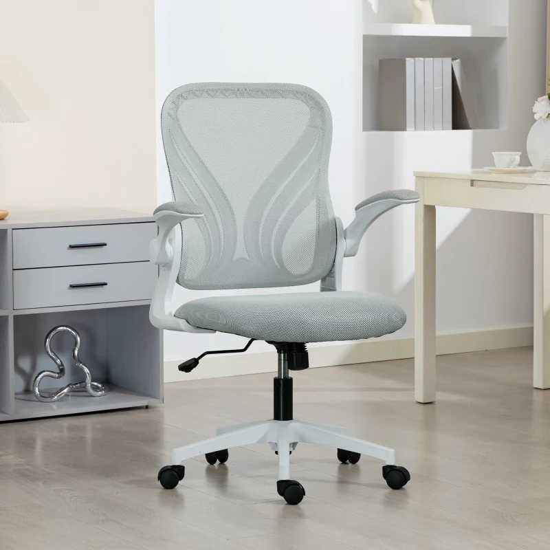 HOMCOM Cadeira de escritório ergonômica, cadeira de malha, encosto rebatível, braços rebatíveis, 73x62x101-111cm, cinza