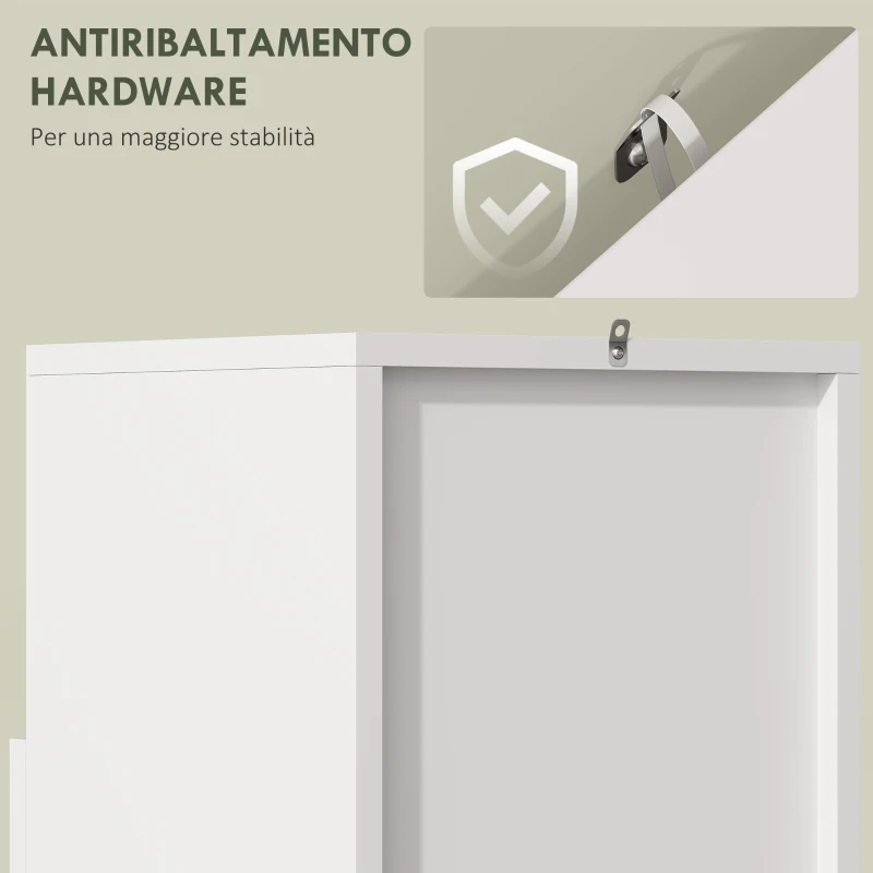 HOMCOM Mobiletto Bagno con Armadietto con Anta Ammortizzata e Vano Aperto, 30x30x71.5 cm, Bianco e Legno