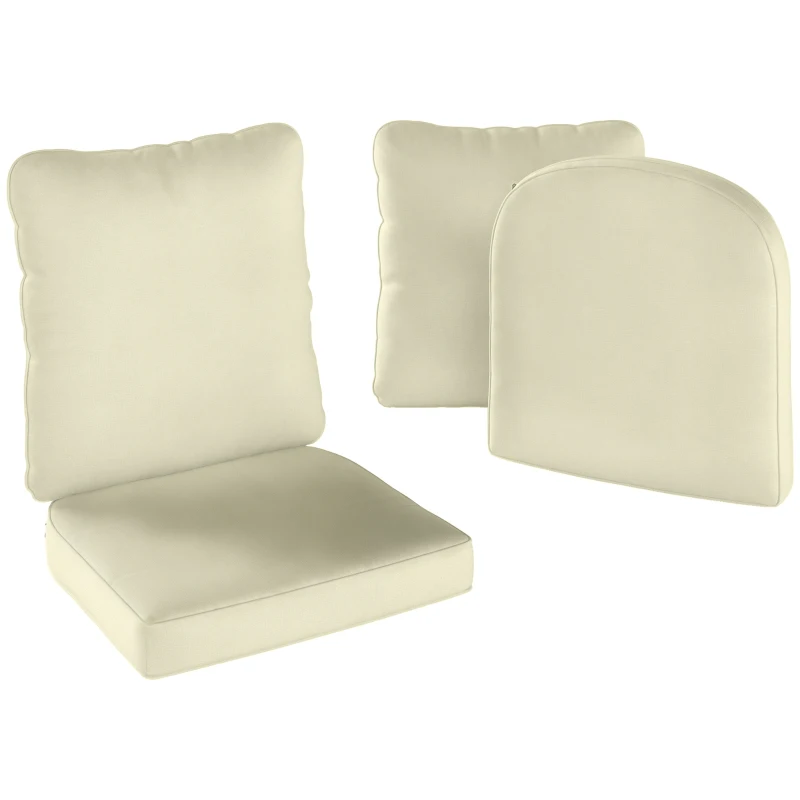 Outsunny Conjunto de 2 almofadas de assento com encosto, almofada de assento e encosto para exterior e interior, creme