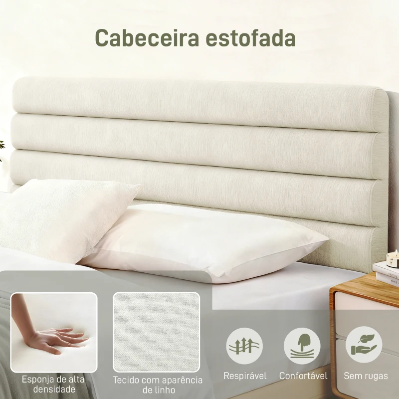 HOMCOM Cabeceira de Cama 140 cm Altura Ajustável em 3 Níveis 106/116/126 cm Estofada em Linho Bege