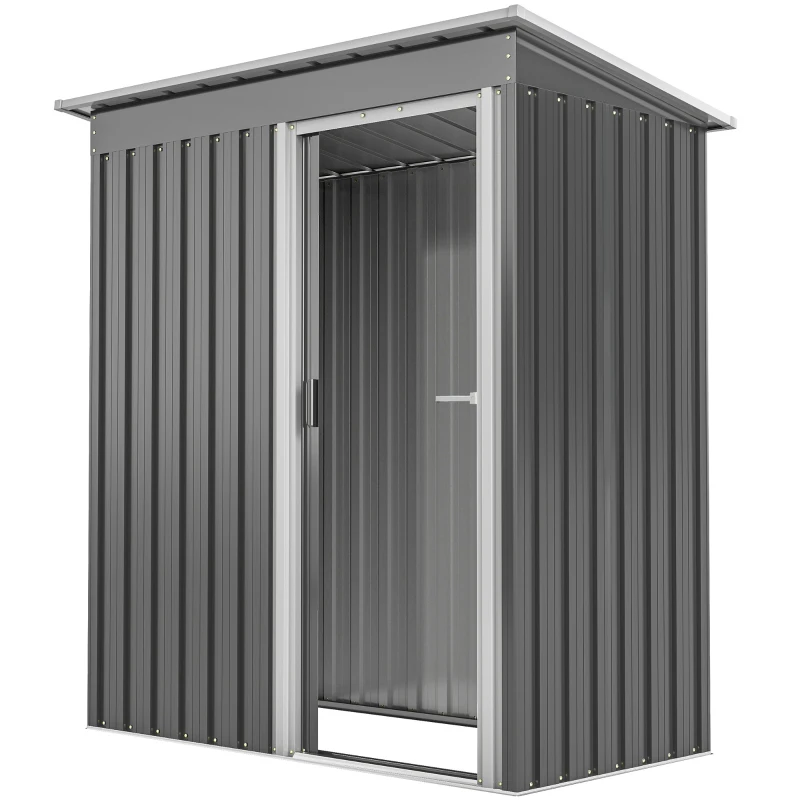 Outsunny Capanno Attrezzi con Tetto Inclinato e Porta Scorrevole, in Acciaio e PP, 163x89x182 cm, Grigio Chiaro
