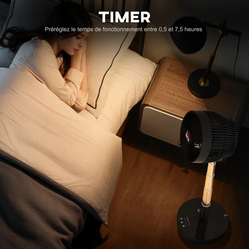 HOMCOM Ventilador de mesa com comando à distância e bateria recarregável, alimentado por USB, inclinação e altura ajustáveis, preto