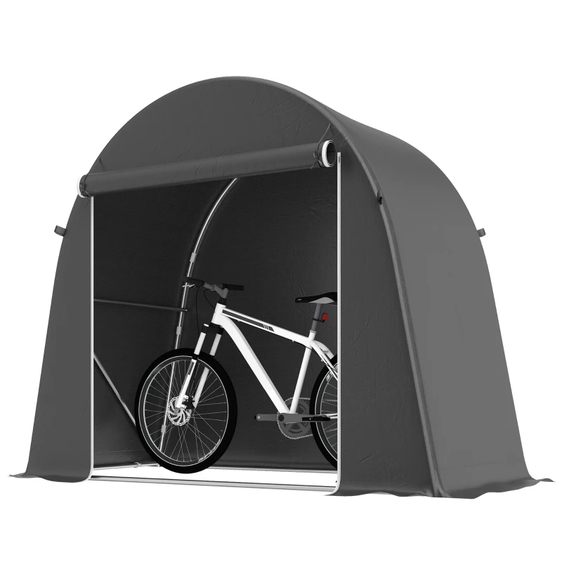 Outsunny Galpão de jardim portátil, tenda para bicicletas, porta enrolável com fecho, estrutura metálica, armazenamento versátil, cobertura de plástico, Cinza escuro