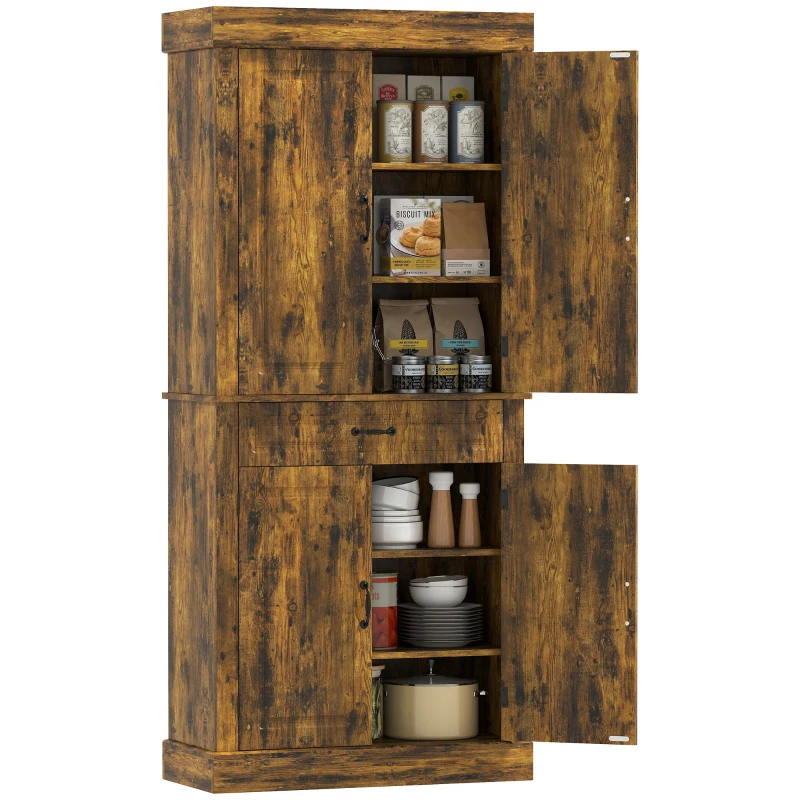 HOMCOM Tall Kitchen Cupboard, Kitchen Pantry Cabinet with Drawer, Shelves, Brown