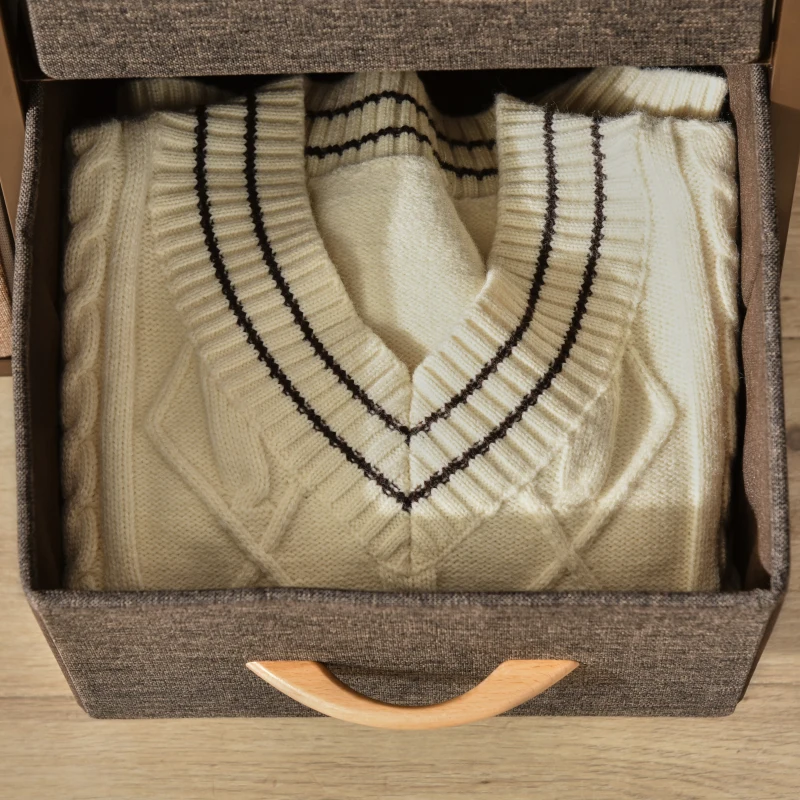 HOMCOM Commode Meuble de Rangement 5 tiroirs en Tissu 87,5 x 29 x 58 cm Marron et Beige