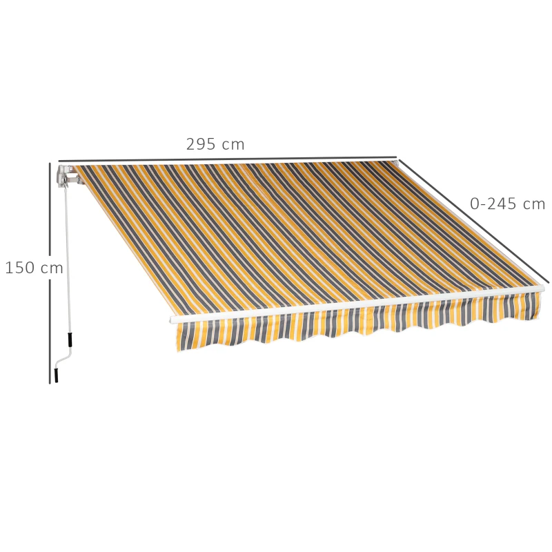Outsunny Toldo de Braço Articulado Proteção Solar com Manivela Varanda Alumínio Amarelo Cinza 2,95 x 2,45 m