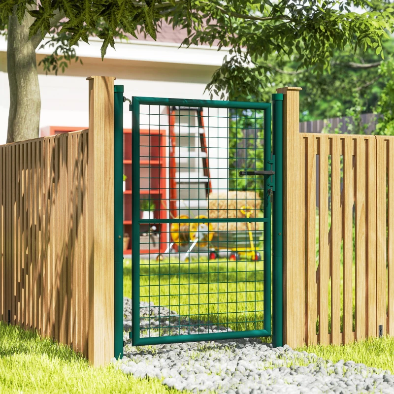 Outsunny Portão de jardim em aço 97 x 175 cm portão de jardim com fechadura, chaves e maçaneta, verde