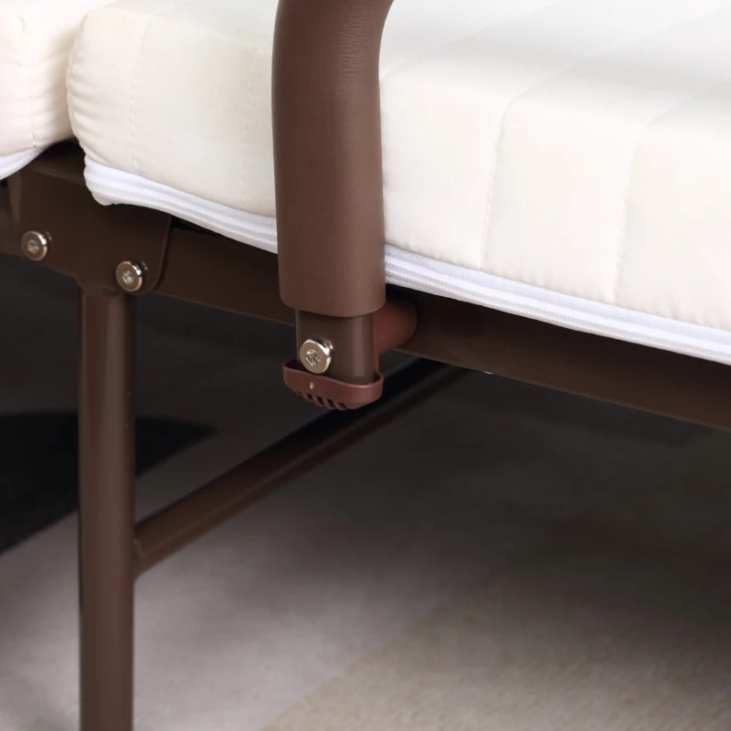 HOMCOM Folding Bed with Mattress, Single Guest Bed, Portable Fold Bed with Adjustable Backrest, Metal Frame on Wheels, White, 190 x 76 cm