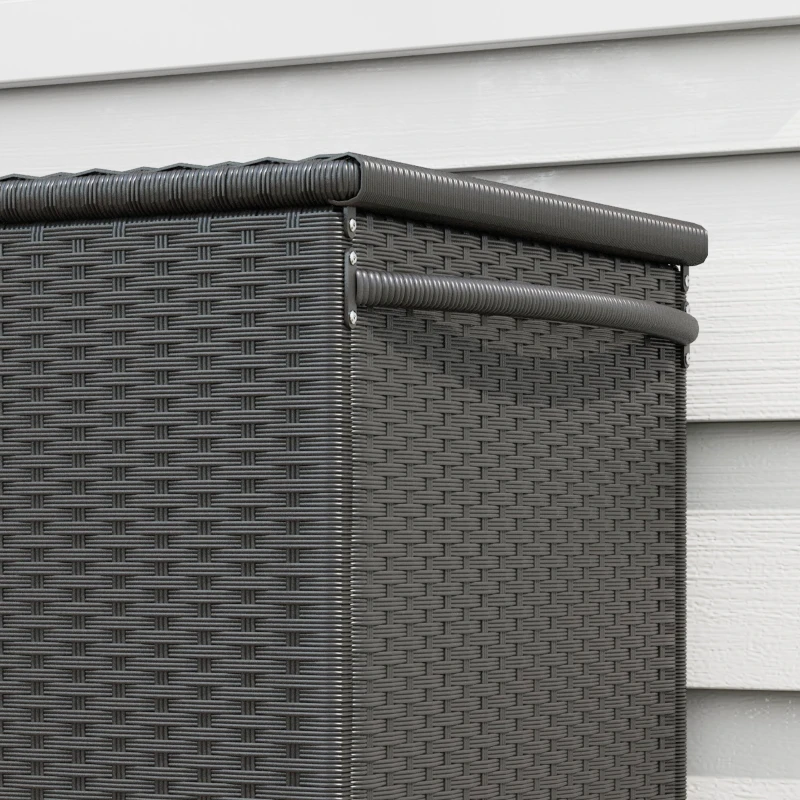 Outsunny Baú de Jardim em Rattan PE com Rodas e Pega Lateral, 121x57x67cm, Preto