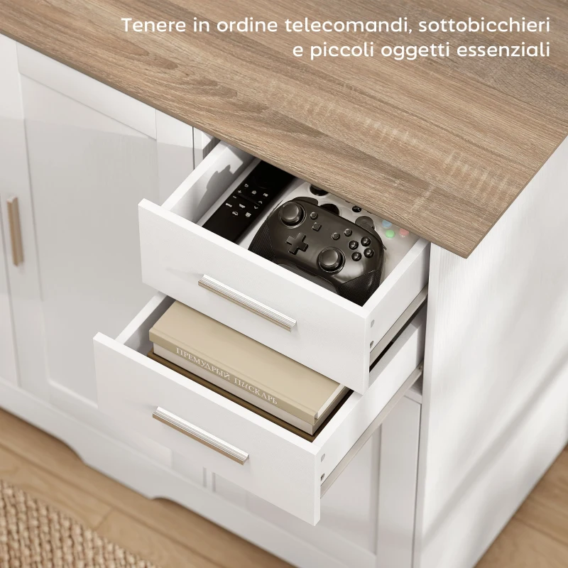 HOMCOM Credenza Moderna in Legno con 2 Cassetti e 2 Armadietti, 100x40x78 cm, Bianco e color Legno
