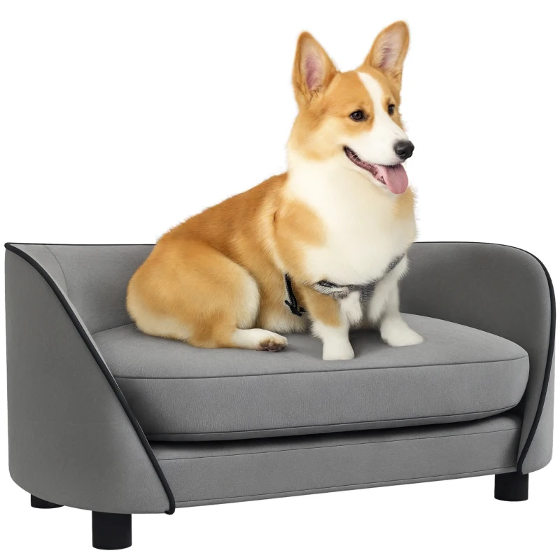 PawHut Sofá para cão com almofada macia capa removível e lavável revestimento em veludo neerlandês cinza