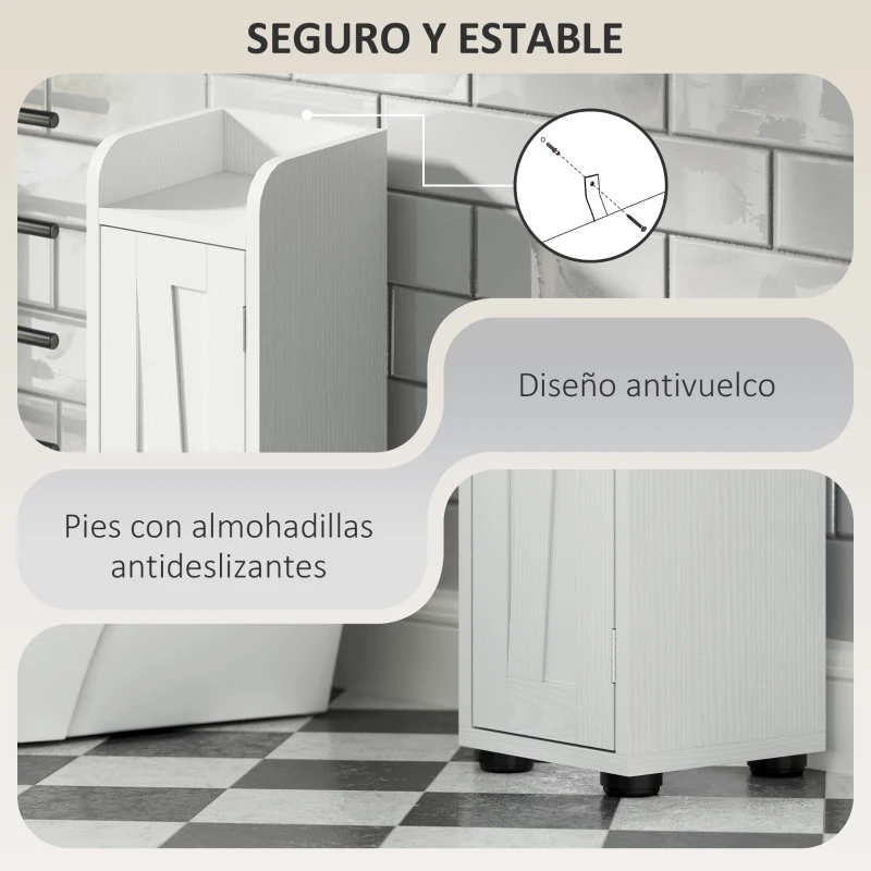 HOMCOM Columna de Baño con 2 Puertas Compartimento Abierto Estantes Ajustables y Portarrollos 20x20x185 cm Blanco