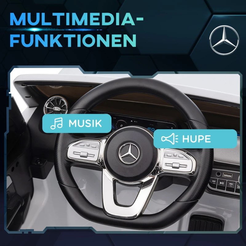 HOMCOM Elektro Kinderauto, lizenzierter Mercedes-Benz EQA, 3-8 km/h, Musik, Scheinwerfer, Hupe, Fernsteuerung, weiß