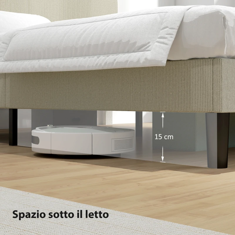 HOMCOM Struttura Letto 140x200 cm con Testiera Imbottita Regolabile in Altezza e Doghe, Velluto a Coste, Grigio