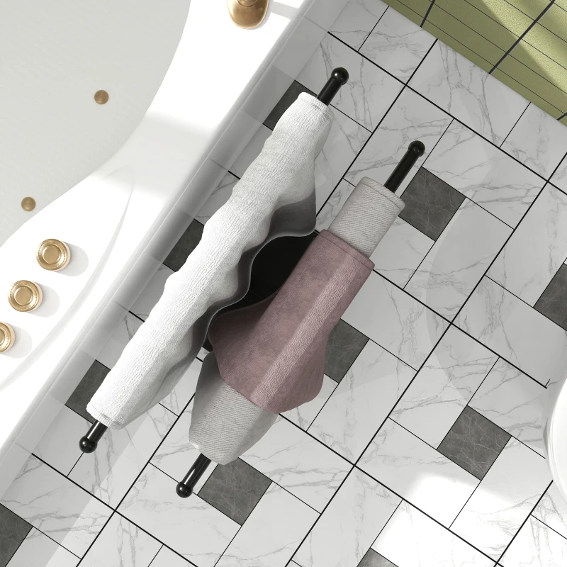 HOMCOM Toalheiro de pé autoportante 2 níveis em metal para casa de banho, dim. 50l x 18,5P x 85H cm, preto