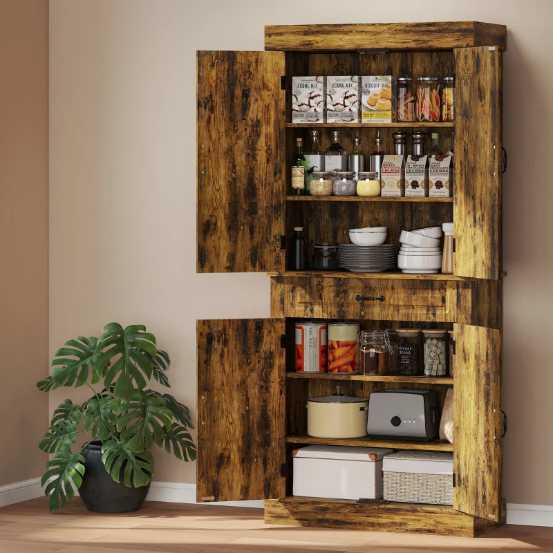 HOMCOM Tall Kitchen Cupboard, Kitchen Pantry Cabinet with Drawer, Shelves, Brown