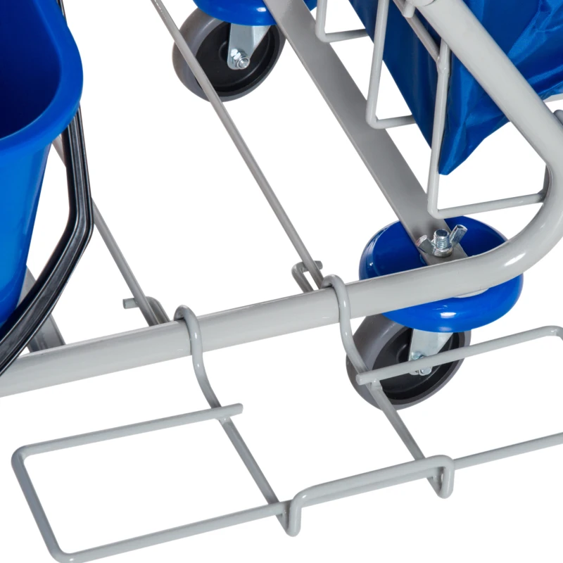 HOMCOM Schoonmaakwagen schoonmaaktrolley met wielen 4 verrijdbare emmers, dweilwagen, blauwe systeemwagen