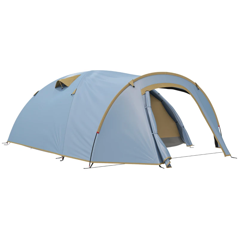 Outsunny Tenda de campismo para 4 pessoas, tenda em túnel impermeável com 2 portas, gancho, bolsa de transporte 3,45 x 2,4 x 1,3 m Azul claro