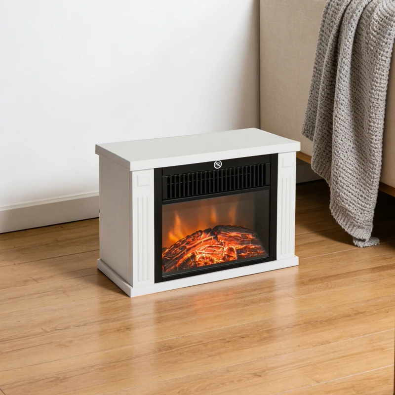 HOMCOM Camino Elettrico da Terra con Effetto Fiamma, Potenza Regolabile 600/1200W, Copertura 10-15m², Bianco