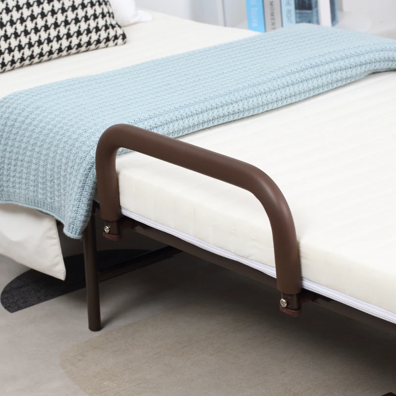 HOMCOM Folding Bed with Mattress, Single Guest Bed, Portable Fold Bed with Adjustable Backrest, Metal Frame on Wheels, White, 190 x 76 cm