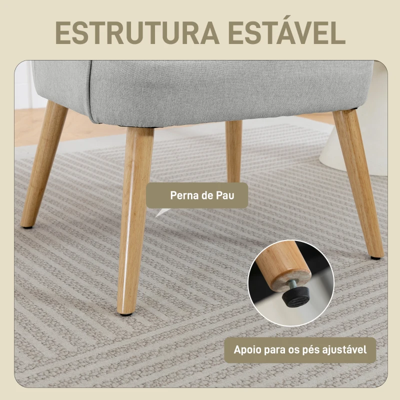 HOMCOM Poltrona Estilo Nórdico Estofada em Linho com Pés de Madeira para Dormitório Escritório Estúdio 64,5x65x79,5 cm Cinzento
