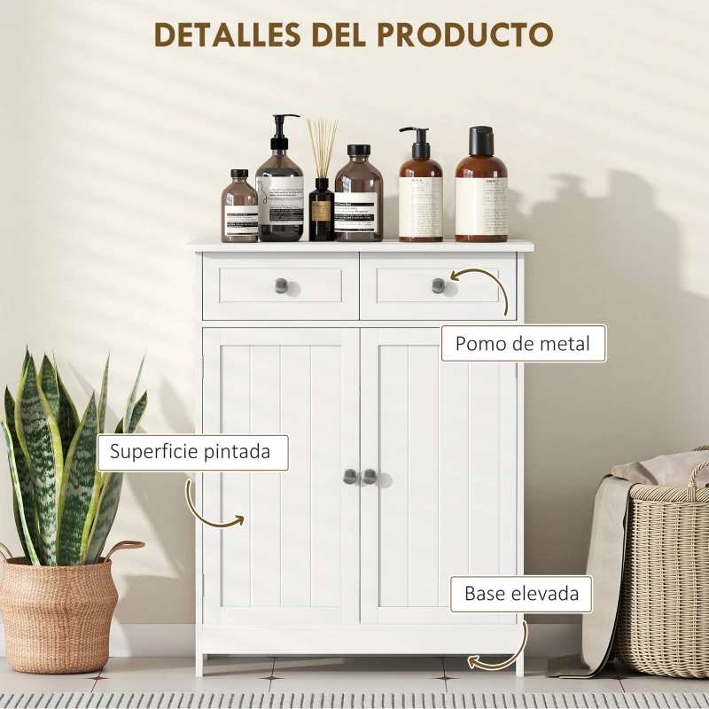 kleankin Armario Auxiliar de Baño con Cajones de Estilo Clásico Mueble Auxiliar de Pasillo Dormitorio 60x30x75 cm Blanco