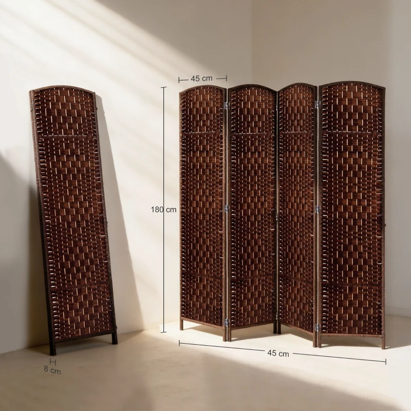 HOMCOM Paravent en bois séparateur de pièce closion de séparation pliable 4 panneaux 180 x 190 cm marron