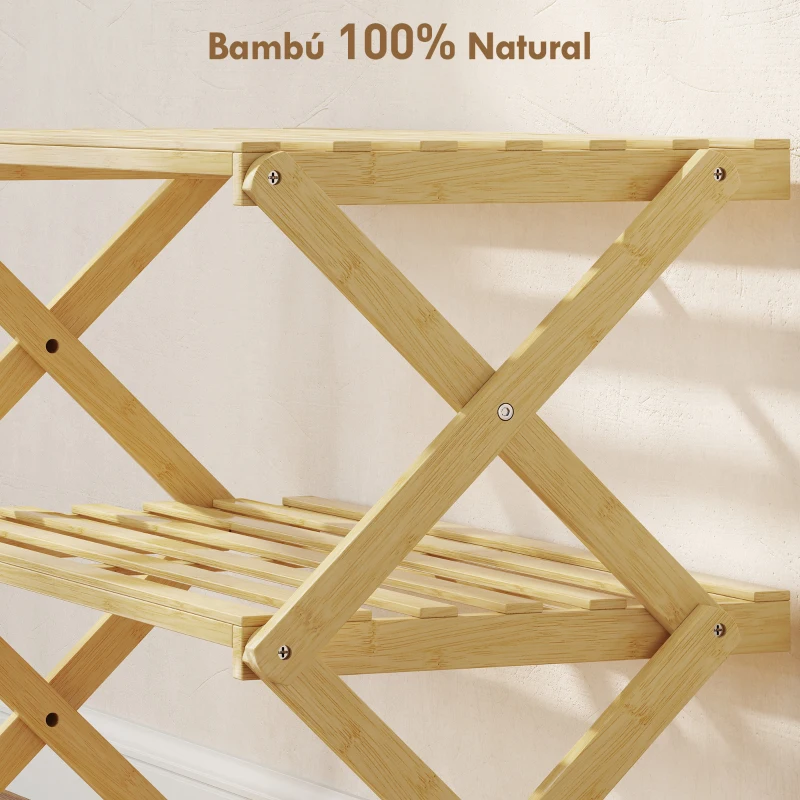 HOMCOM Zapatero Estrecho de Bambú Zapatero Vertical Plegable de 3 Niveles Sin Instalación Natural