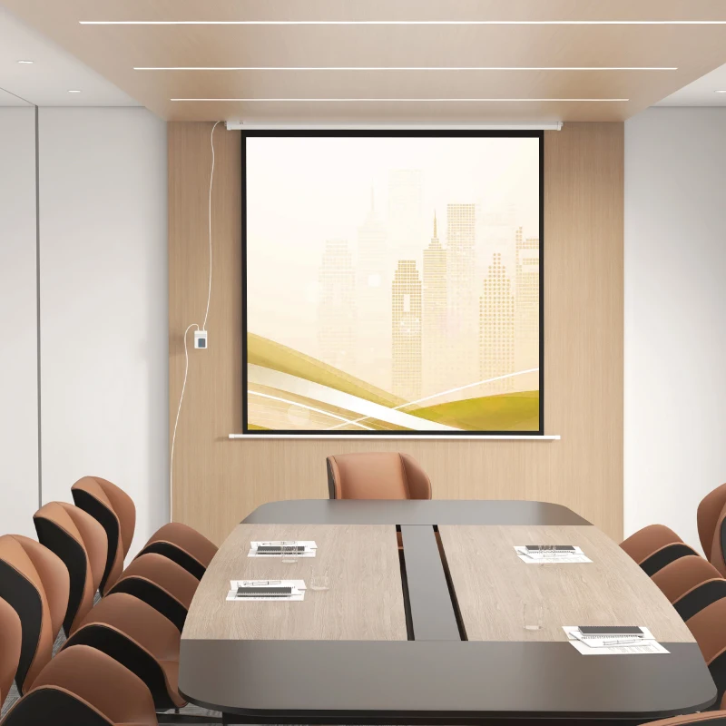 HOMCOM Écran de projection motorisé 96 pouces, 1:1 4K HD, fixation mural ou plafond avec télécommande, 195L x 8l x 182H cm