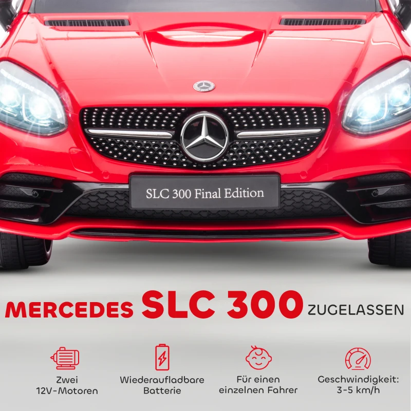 AIYAPLAY Kinder Elektrische Auto met LED-Koplampen, Veiligheidsgordel, Claxon, Muziek, 3-5 km/u, 3-6 Jaar, Rood(m-4)