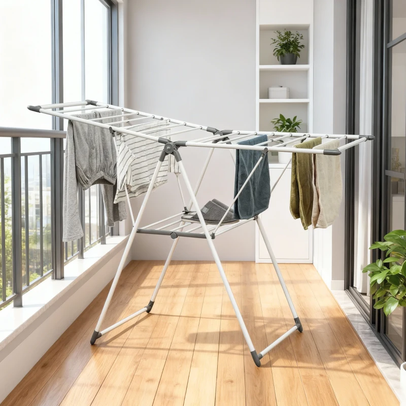 HOMCOM Séchoir à linge pliable étendoir linge intérieur avec bras articulés réglables en métal 156,5 x 61,5 x 97 cm blanc