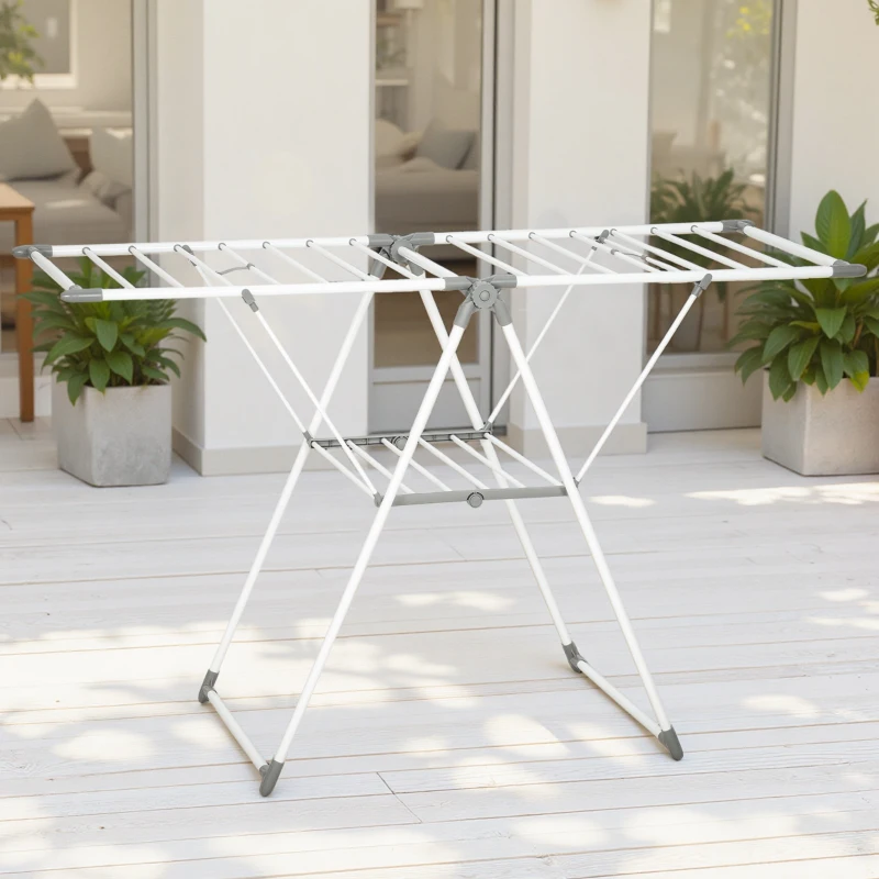 HOMCOM Séchoir à linge pliable étendoir linge intérieur avec bras articulés réglables en métal 156,5 x 61,5 x 97 cm blanc