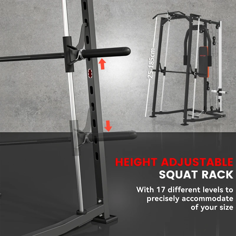 SPORTNOW 3-in-1 Gym Station with 17-level Squat Rack Dual Cable Pulley System Home Strength Training, Black