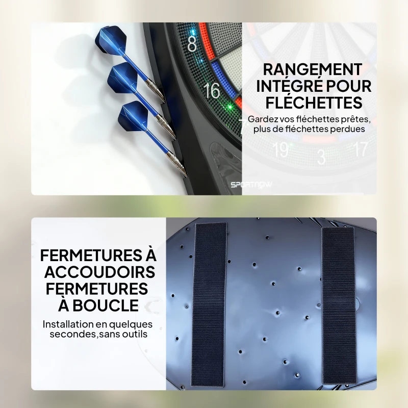 SPORTNOW Cible de Fléchettes Électronique Jeu de Fléchettes Électronique lumineuse écran LED surdimensionné rechargeable noir