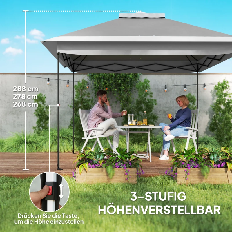 Outsunny Opvouwbaar paviljoen, tuinpaviljoen, metaal en doek, netgordijnen, afwateringsgaten, 330L x 330B x 288H cm, grijs