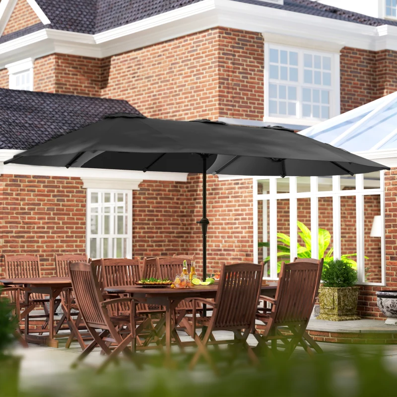 Outsunny Parasol de jardin extérieur, parasol double rectangulaire 4 x 2,2 x 2,3 m avec ouverture fermeture manivelle gris foncé