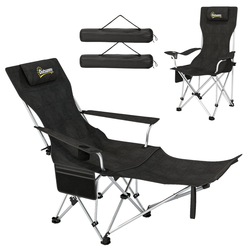 Lot De 2 Chaises De Camping Pliantes Outsunny - Inclinables Avec Repose-Pieds Amovible, Appui-tête, Sac De Transport