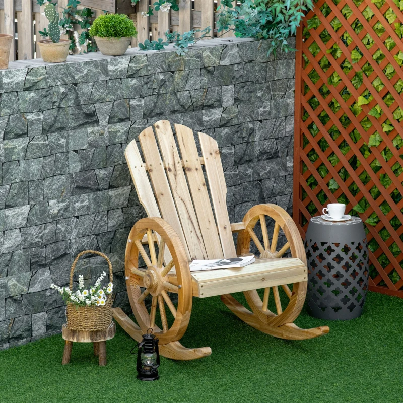 Outsunny Fauteuil de Jardin Adirondack à Bascule Rocking Chair Style Rustique Chic accoudoirs Roues Charette Bois Sapin Naturel