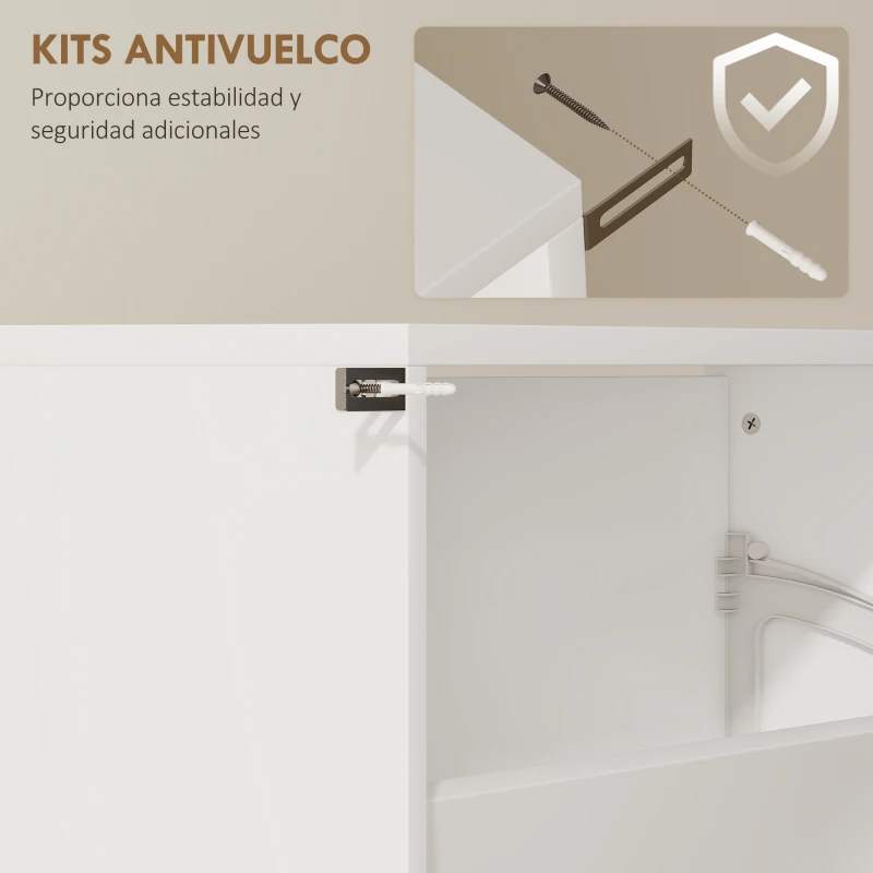 HOMCOM Zapatero Estrecho con Espejo y 4 Puertas Abatibles para 12  Pares de Zapatos 63x17x146 cm Blanco