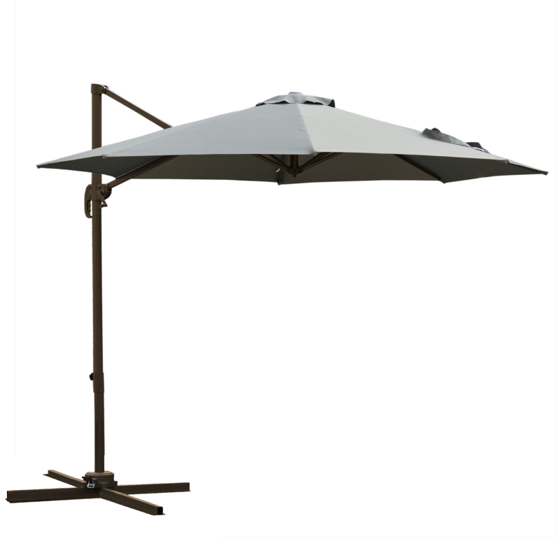 Outsunny Parasol déporté octogonal inclinable parasol rotatif 360° avec pied en croix 8 beleines manivelle inclus châssis alu. acier Ø 3 x 2,5H m gris foncé