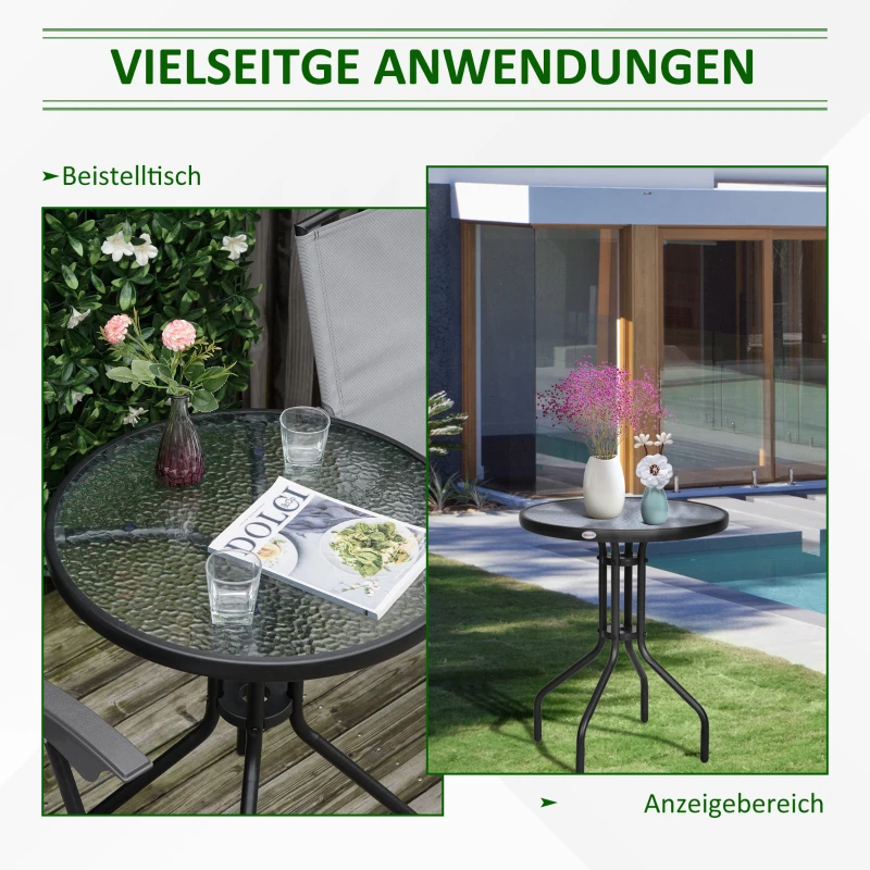 Outsunny Balkontafel tuintafel glazen tafel bistrotafel metaal veiligheidsglas ∅60x70 cm