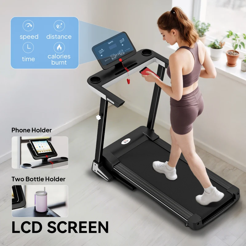 HOMCOM Motorised Folding Treadmill with 500W & LED Screen for Home, Black