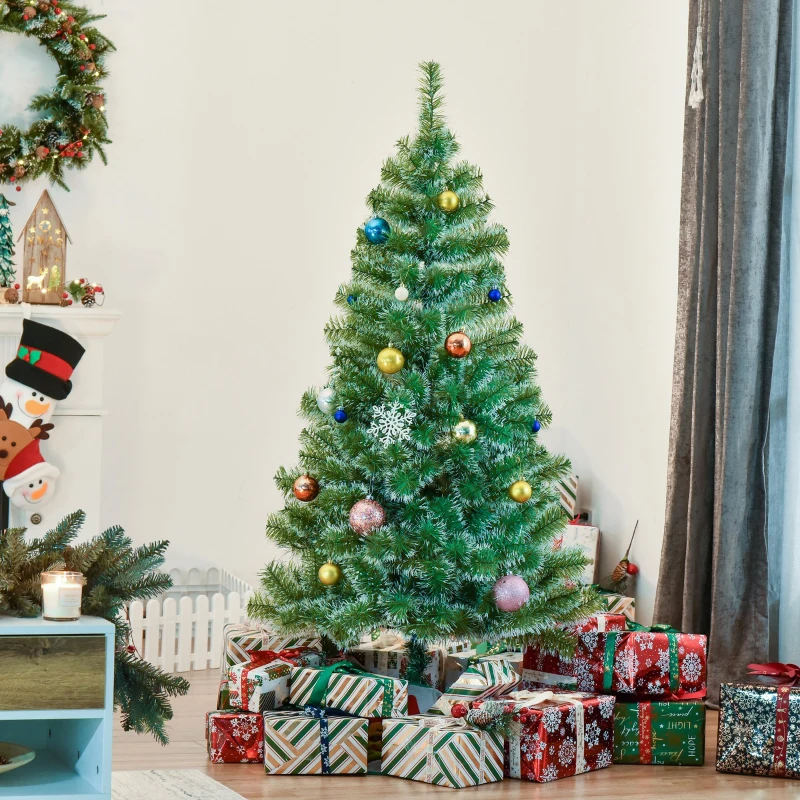 HOMCOM Arbre de Noël artificiel scène de neige Ø 75 x 150H cm 416 Réplique d'une branche d'épine Nordmann Grand Réalisme