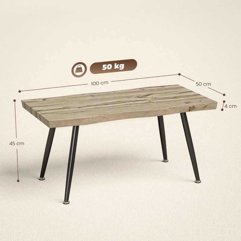 HOMCOM Mesa de Centro Curva Mesa baja para Salón Moderno con Tablero Grueso de 4 cm Patas de Acero 100x50x45 cm Roble