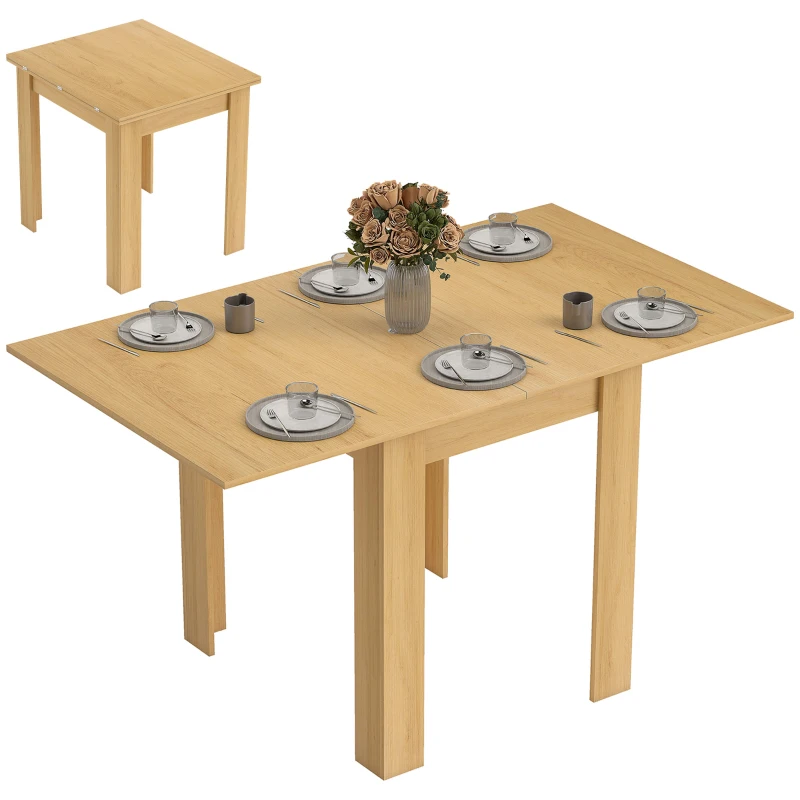 HOMCOM Tavolo da Pranzo Allungabile per 4-6 Persone in Legno e Acciaio, 140x80x77.5 cm, Color Legno