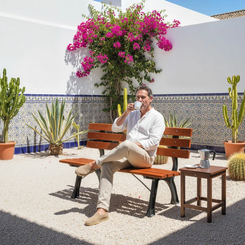 Outsunny Banc de jardin extérieur 2 places en aluminium et lattes de bois, dim. 120L x 57l x 70H cm