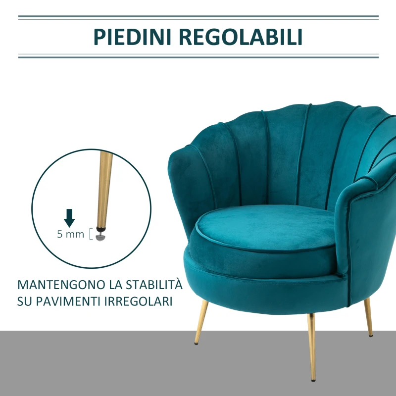 Homcom Fotoliu Retro Catifea Albastru Petrol – Compact & Elegant