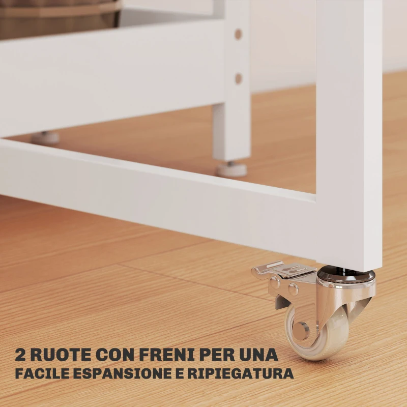 HOMCOM Tavolo Pieghevole a 2 Ribalte per 4 Persone con 2 Ripiani Aperti, Legno e Metallo, 133.4x80x75 cm, Bianco