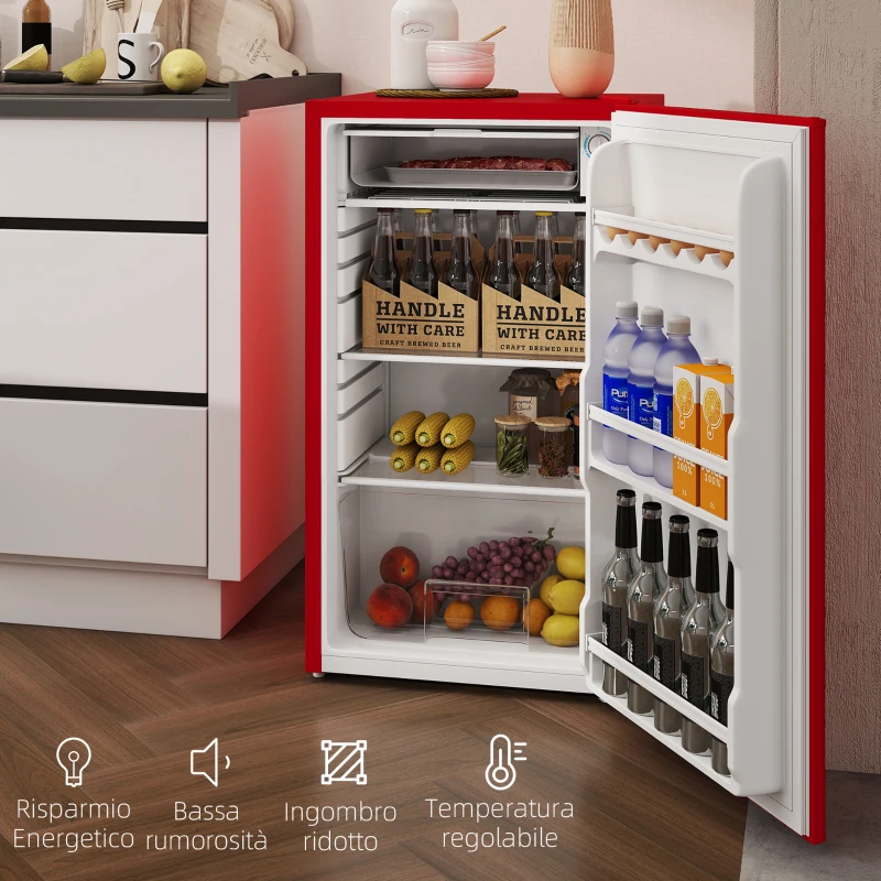 HOMCOM Frigorifero Piccolo 91L MonoPorta Reversibile con Congelatore e Temperatura Regolabile, Rosso