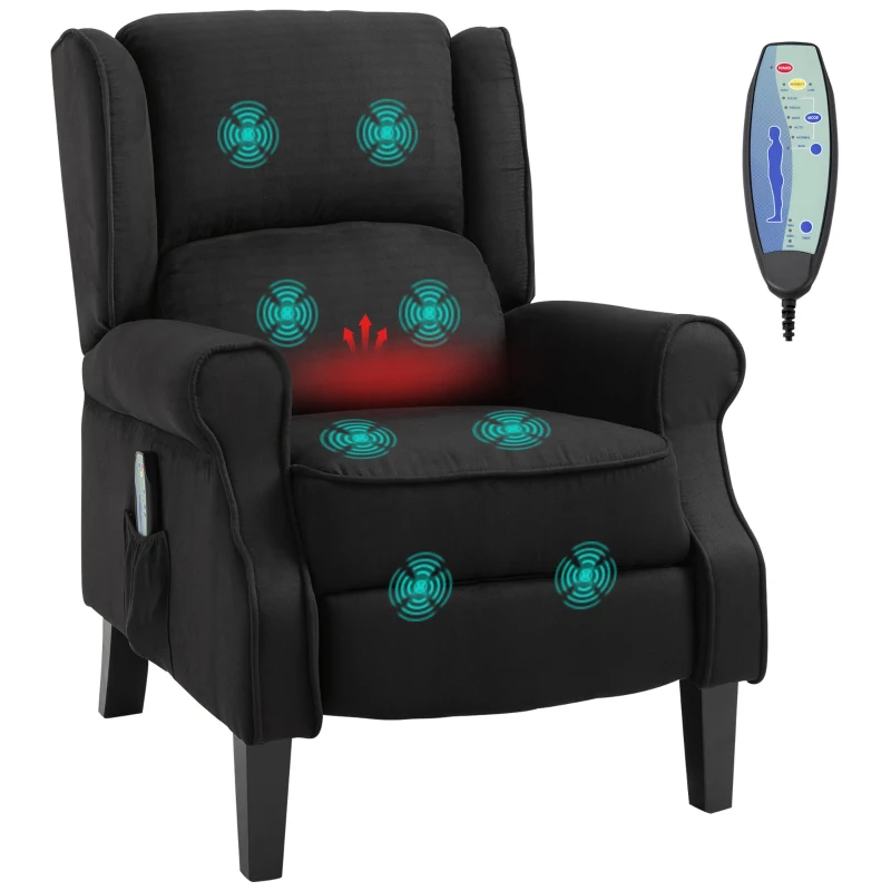 HOMCOM Poltrona Massaggiante e Reclinabile con Funzione Riscaldante e Telecomando, 78x84x101cm, Nero
